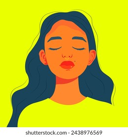 Bright neon portrait of modern girl with nose piercing Isolated on bright background Vector illustration in flat style.