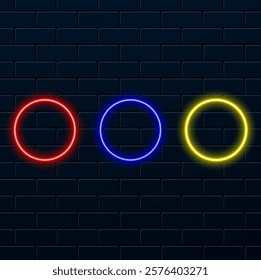 Bright neon red circle isolated on black background. Round electric pink light frame. Geometric fashion design vector illustration. Empty Minimal Ring Art Decoration.