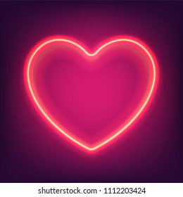 Bright Neon Red Pink Heart, Retro Style. 