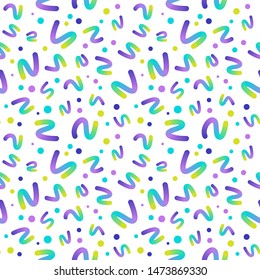 Bright neon seamless pattern on a white with gradient worms that look like letters S, N and  number 2