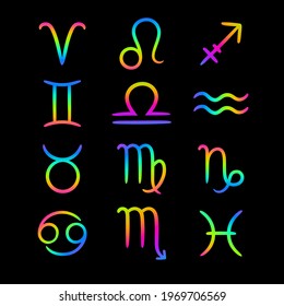 bright neon set of zodiac signs 