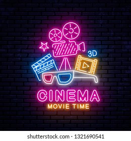 Bright neon sign for the cinema. Vector Illustration Bright neon sign for the cinema. Vector Illustration