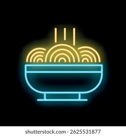 Bright neon sign depicting a steaming bowl of ramen noodles, ideal for restaurant signage
