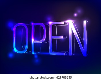 Bright Neon Sign Open On Dark Stock Vector (Royalty Free) 629988635 ...