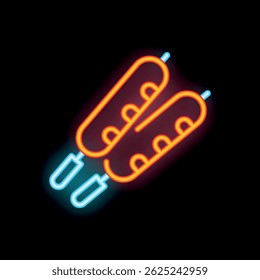 Bright neon sign representing two skewers of grilled meat on a stick, perfect for a restaurant menu or advertisement