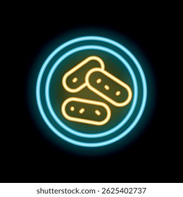 Bright neon sign showing a bowl containing pickled gherkins, ideal for restaurant menus or food related businesses