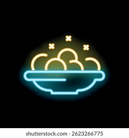 Bright neon sign showing a steaming bowl of food, perfect for restaurants and food businesses