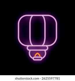 Bright neon sign of a traditional chinese paper lantern glowing on a black background