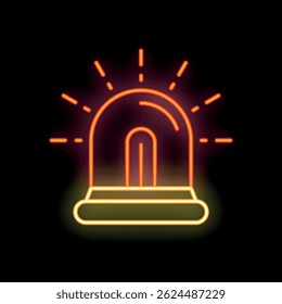 Bright neon siren is glowing, signaling danger or an emergency