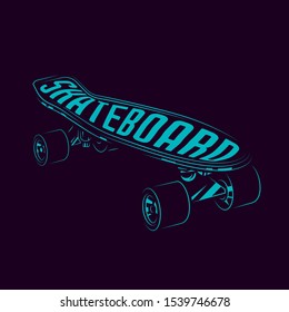 Bright neon skateboard. Vector illustration. T-shirt design
