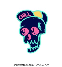 Bright neon skull with chill word on the cap