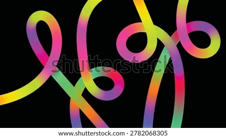 Bright neon squiggles, vibrant loops, intertwined lines, energetic design.