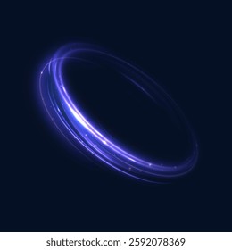 Bright neon swirl. Semicircular lines on a dark background with a bright glowing glare. The effect of moving glowing lines for game interfaces. Vector