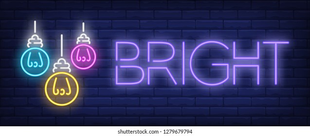 Bright neon text with colored light bulbs hanging. Idea concept design. Night bright neon sign, colorful billboard, light banner. Vector illustration in neon style.