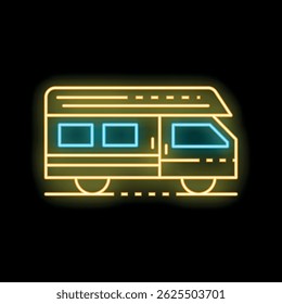 Icono de tren de neón brillante que brilla sobre fondo oscuro, que representa el viaje moderno de alta velocidad