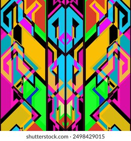 Bright neon tribal seamless pattern