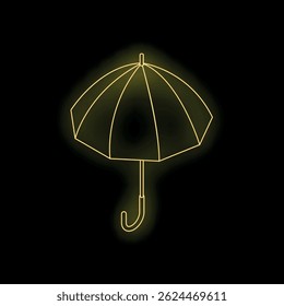 Bright neon umbrella glowing on dark background, symbolizing safety, security, and weather protection