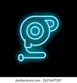 Bright neon webcam glowing on a black background