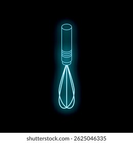 Bright neon whisk glowing on a dark background, representing cooking, baking, and kitchen tools