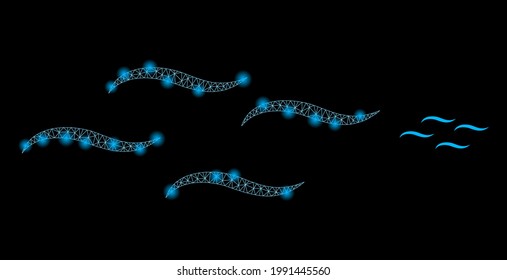 Bright net air with light spots. Vector frame based on air icon. Sparkle frame polygonal air on a black background.