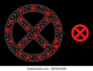 Helles Netz verboten Web-Symbol mit beleuchteten Flecken. Das beleuchtete Modell wird aus einem verbotenen Vektorsymbol erstellt. Illuminiertes Rahmengewebe polygonal verboten, auf schwarzem Hintergrund.