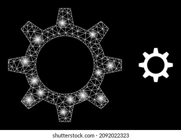 Icono de la red de la rueda cognoscitiva de la red brillante con manchas luminosas brillantes. Modelo iluminado hecho usando icono del vector de la rueda cognitiva. Rueda poligonal brillante de la coraza, sobre un fondo negro.