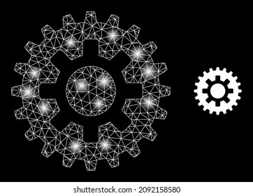 Icono de la red de la rueda cognoscitiva de la red brillante con puntos brillantes. Modelo iluminado generado usando el icono del vector de la rueda cognitiva. Rueda poligonal de la coraza brillante, sobre un fondo negro.