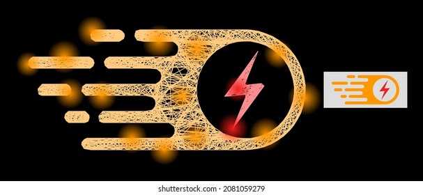 Bright net electrical strike with glowing spots on a black background. Light vector constellation is based on electrical strike pictogram, with irregular net and light spots.