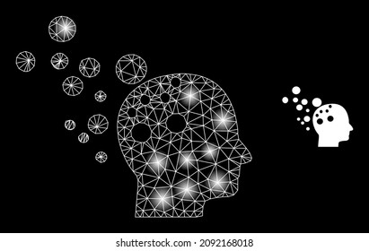 Bright net imagination web icon with bright spots. Illuminated model done using imagination vector icon. Bright carcass web polygonal imagination, on a black background.