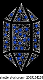 Malla de malla clara brillante con manchas livianas. Cápsula vectora basada en un icono de cristal y con líneas de cruce. Esparce el cristal poligonal de la canal sobre un fondo negro.