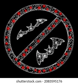 Bright net mesh stop bats with lightspots. Vector frame based on stop bats icon, and from crossing lines. Bright frame mesh stop bats on a black background.