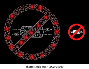 Helles Netz-Stopp VPN Web-Symbol mit beleuchteten Flecken. Illuminiertes Modell aus Stopp VPN Vektorsymbol getan. Helle Karkasse Web polygonal Stopp VPN, auf schwarzem Hintergrund.