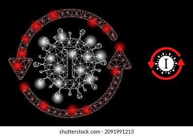 Bright net Yota coronavirus update web icon with illuminated spots. Illuminated constellation is generated from Yota coronavirus update vector icon. Bright frame web polygonal Yota coronavirus update,