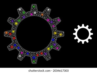 Helles Netzwerk-Cograd-Konstellation Symbol mit Lichtpunkten. Illuminiertes Vektormodell auf der Grundlage eines Cograd-Piktogramms. Sparkle Rahmen Maschendraht auf schwarzem Hintergrund.