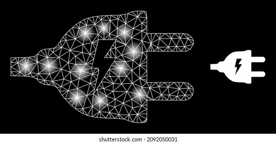 Helles Netzwerk-Stecker-Stecker-Web-Symbol mit leuchtenden Flecken. Leuchtende Konstellation aus elektrischen Stecker, Vektorsymbol. Netzstecker mit beleuchtetem Rahmen, polygonaler elektrischer Stecker,