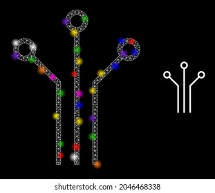 Bright network electronic connections constellation icon with light spots. Illuminated vector constellation based on electronic connections icon.