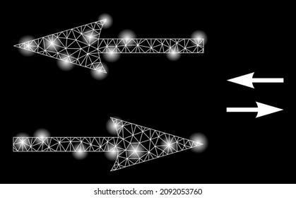 La red brillante voltea el icono web con flechas brillantes. Modelo iluminado creado a partir del icono vectorial de flechas inversas. Flechas de volteo poligonales de la coraza brillante, sobre un fondo negro.