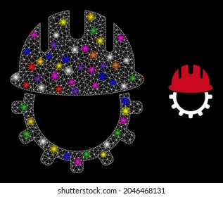 Bright network mechanics engineering constellation icon with lightspots. Illuminated vector constellation based on mechanics engineering icon.