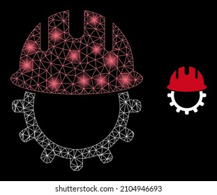 Icono web de ingeniería de mecánica de red brillante con puntos iluminados. Constelación iluminada creada a partir de un icono vectorial de ingeniería mecánica. Ingeniería de mecánica poligonal de armazón brillante,