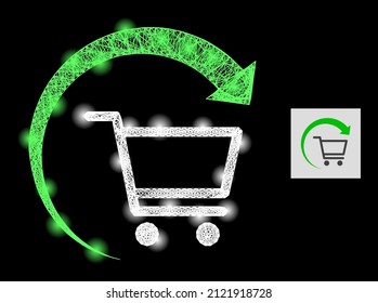 Bright network repeat purchase order with glowing spots on a black background. Light vector structure based on repeat purchase order icon, with intersected network and light spots.