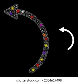 Bright network rotate left constellation icon with lightspots. Illuminated vector constellation based on rotate left icon. Sparkle frame polygonal rotate left on a black background.