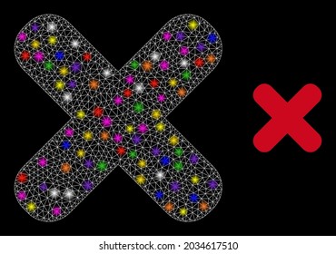 La red brillante termina el icono de constelación con focos. Constelación vectorial iluminada basada en la imagen terminada. La malla de la canal espumosa termina en un fondo negro.