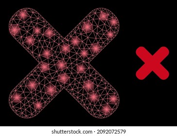 Bright network terminate web icon with bright spots. Illuminated model is generated using terminate vector icon. Bright frame web polygonal terminate, on a black background.