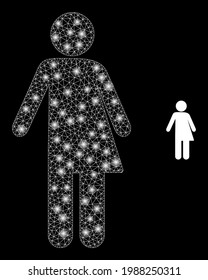 Bright network third gender with light spots. Vector frame based on third gender icon. Bright carcass polygonal third gender on a black background.