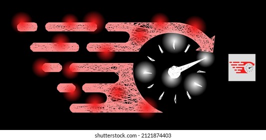 Bright network time with lightspots on a black background. Bright vector structure based on time symbol, with intersected network and light spots.