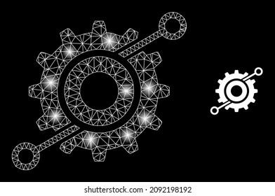 Bright network wheel connections web icon with magic spots. Illuminated constellation is generated using wheel connections vector icon. Constellation frame web polygonal wheel connections,