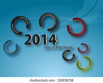 Bright new year and cristmas card template with a horseshoes
