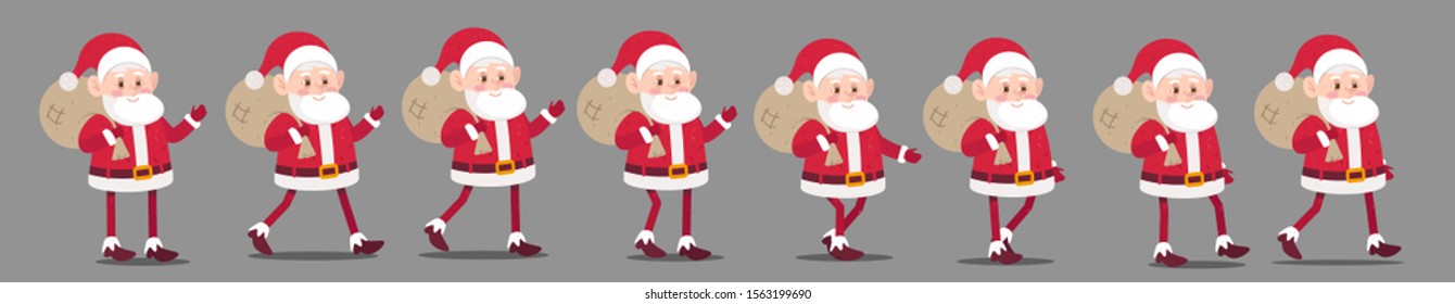 Bright New Year Santa Claus. 2D animated walk or sequence of a Christmas character.