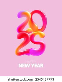 Bright New Years 2025. Festive greeting card with colorful liquid calendar date. Fluid numbering design.  