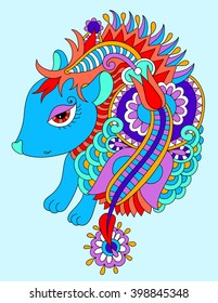 bright nice hedgehog ethnic doodle drawing, vector illustration